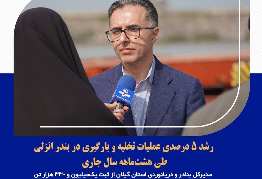 رشد ۵ درصدی عملیات تخلیه و بارگیری در بندر انزلی طی هشت‌ماهه سال جاری