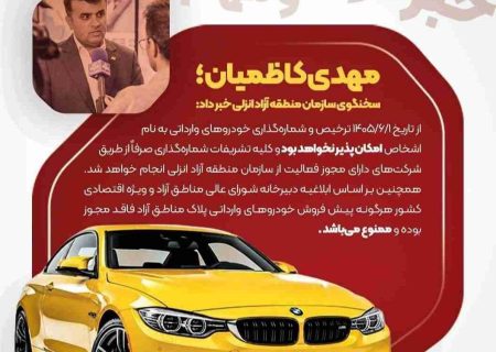 ترخیص و شماره‌گذاری خودروهای وارداتی به نام اشخاص در منطقه آزاد انزلی ممنوع شد
